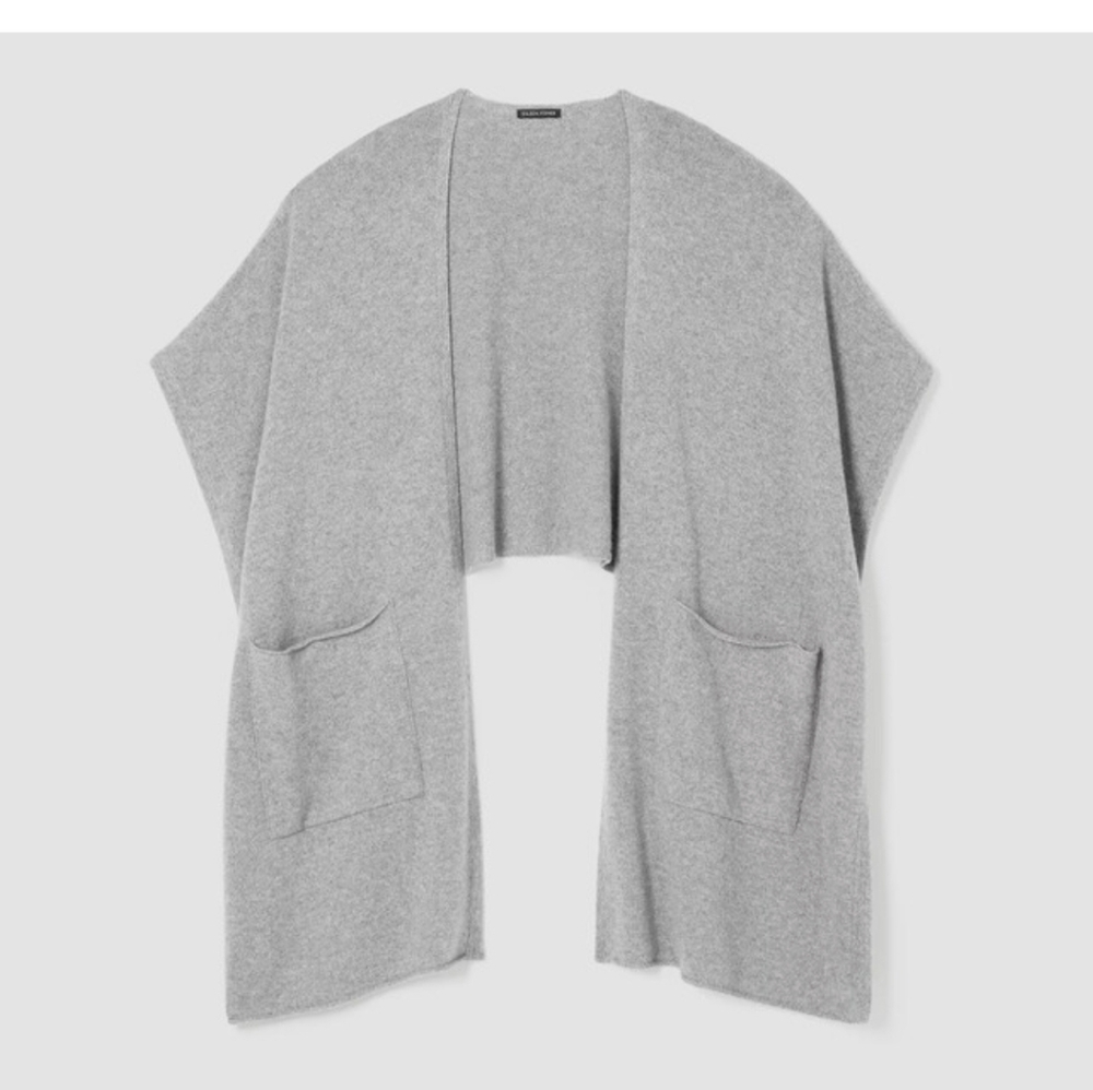 Eileen Fisher Cashmere Light Grey Open-Front Shrug Poncho Wrap